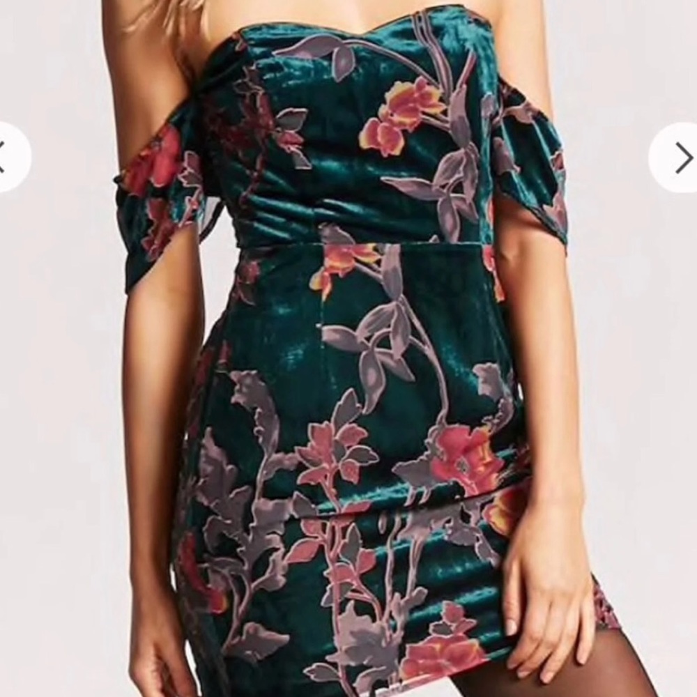 Velvet off the shoulder floral dress